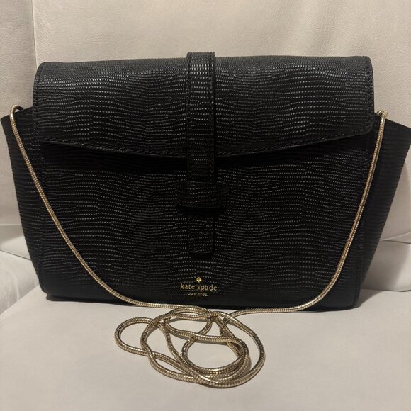 Kate Spade Riverside Street Emmie Crossbody - Black Lizard Embossed Leather - Picture 1 of 9